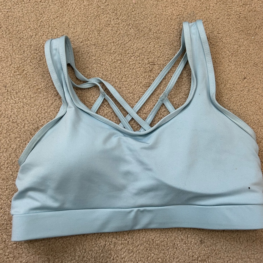Blue criss cross sports bra